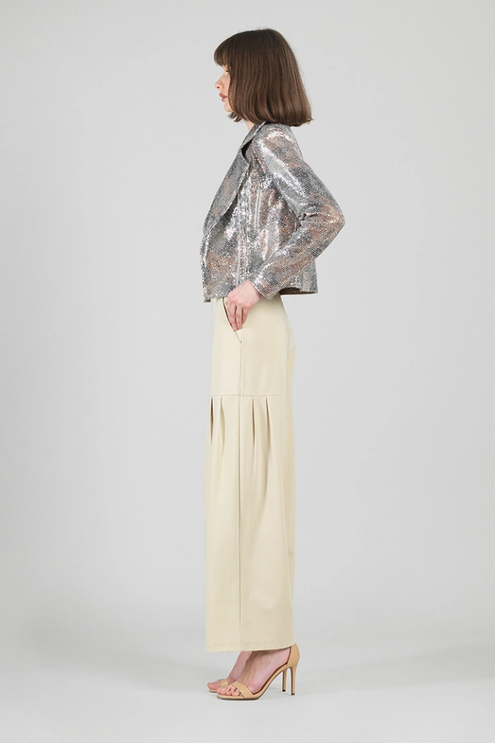 Clara Sunwoo Shimmer High Waist Jacket with Cuff Zip Details JK427S