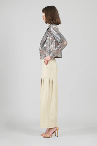 Clara Sunwoo Shimmer High Waist Jacket with Cuff Zip Details JK427S