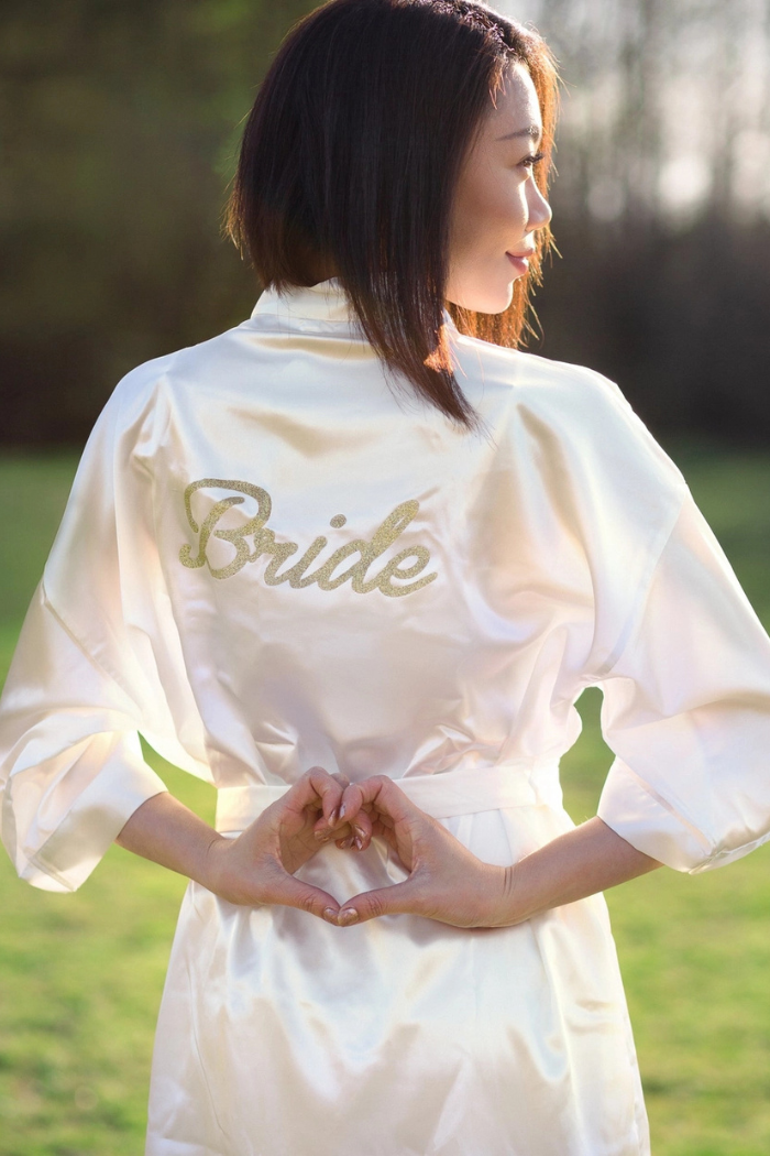 Gold Thread Embroidered Bride Satin Robe