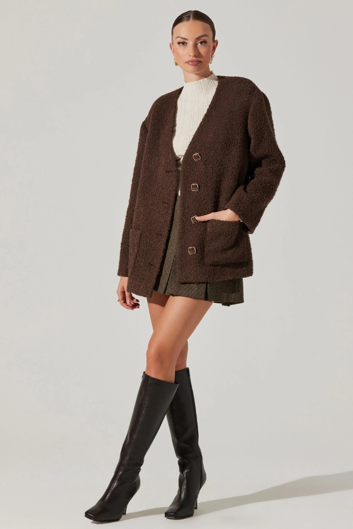 ASTR Maidy Boucle V-Neck Coat