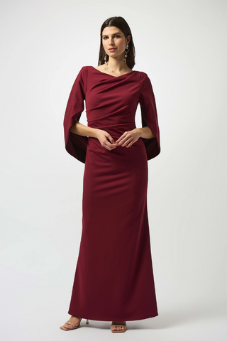 Ribkoff Scuba Crepe Trumpet Gown with Satin Cowl Sleeves 253738