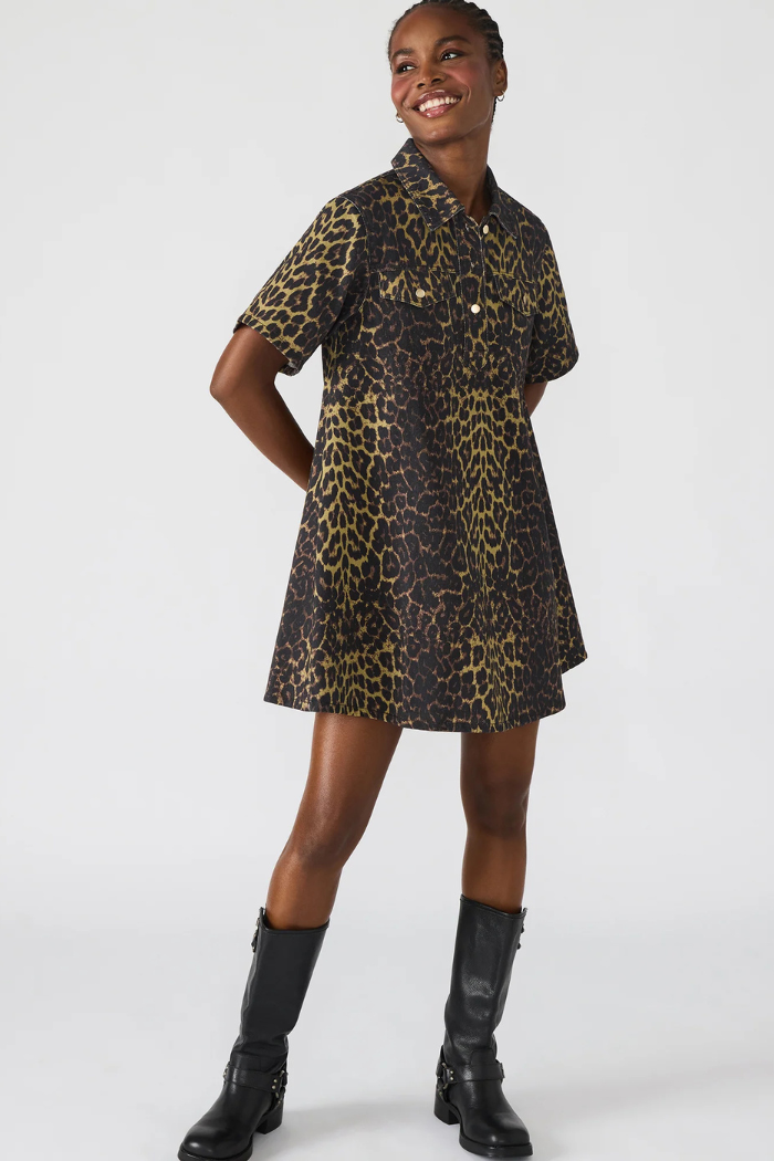 leopard denim shirt dress Leopard Ruffle Denim Shirt Dress Extra large