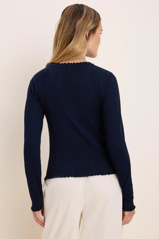 Pointelle Rib Cleo Long Sleeve Tee BNZF263002 Dark Indigo