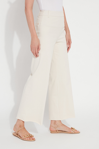 Erin Wide Leg Denim 10-3209-M9-OAT Person wearing white wide-leg pants on a plain background