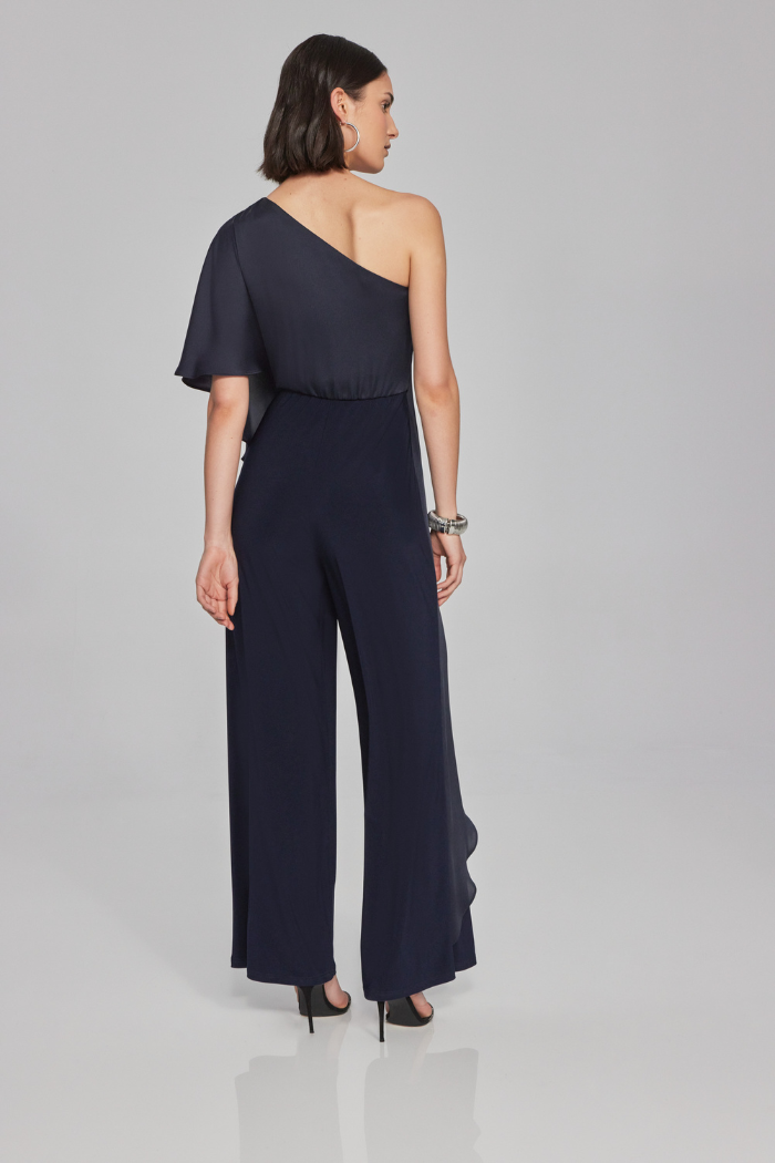 Satin and Silky Knit One-Shoulder Jumpsuit