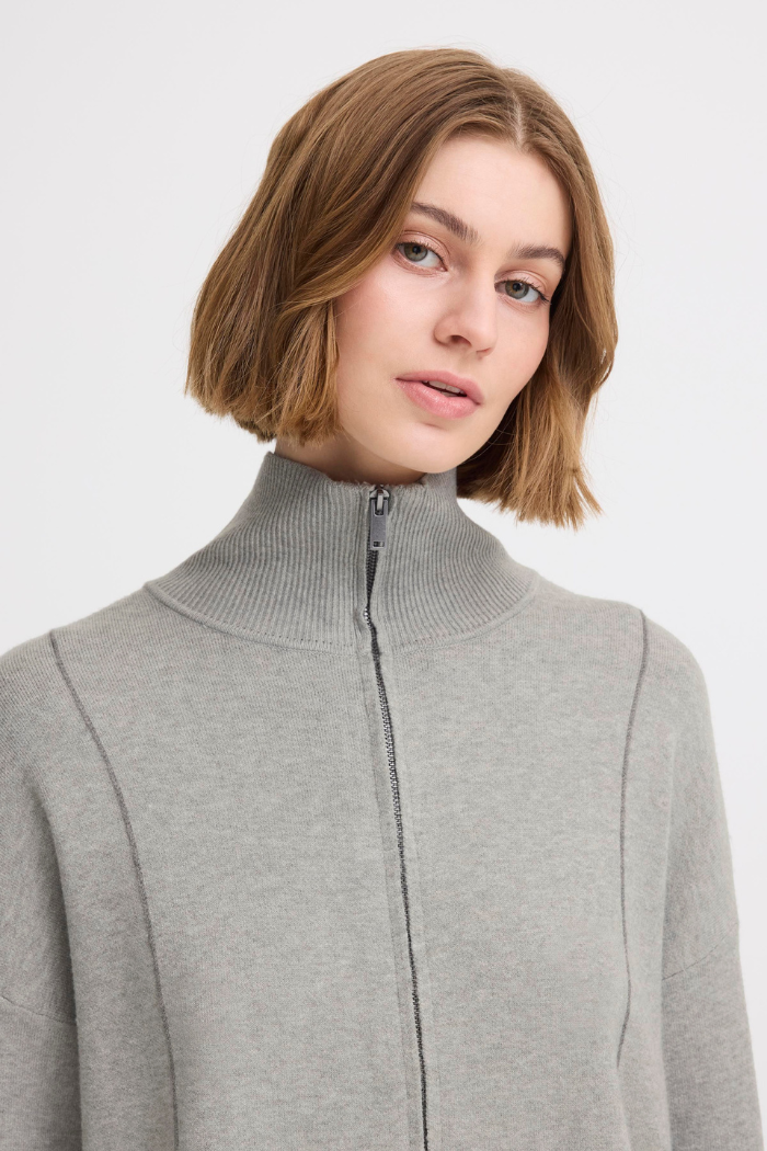 ICHI IHBallia Zip Front Sweater 20124239 Grey