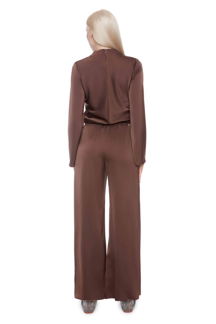 Fiona Solid Satin Wide-Leg Full-Length Pant - Brown 526053