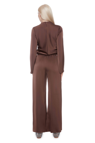 Fiona Solid Satin Wide-Leg Full-Length Pant - Brown 526053