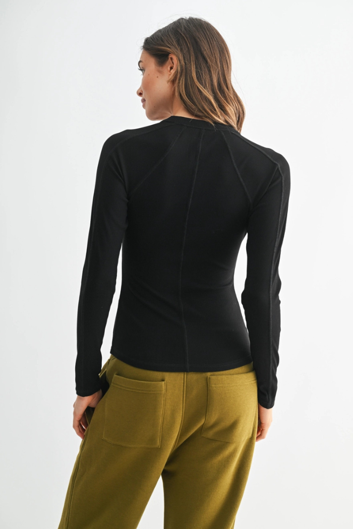 Essential Long-Sleeved Micro-Ribbed Henley Top KT5543 Black