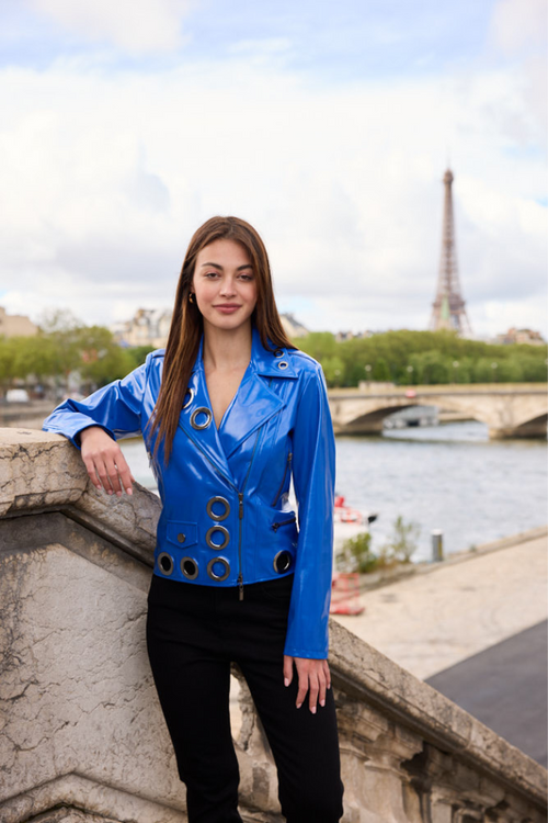 Patent Leather and Grommet Moto Jacket – The Dressing Room