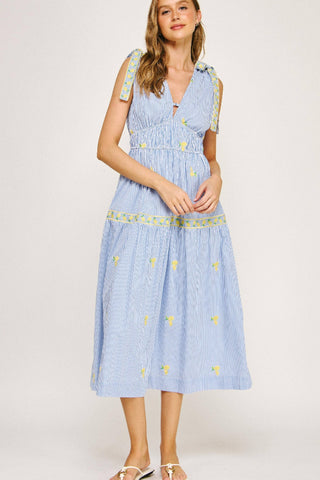 Strut & Bolt Lemon Embroidery Bow Strap Detail Stripe Midi Dress SSB-D-10504-JK-3