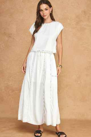Strut & Bolt Top Stitch Cap Sleeve Top & Midi Skirt 2-Piece Set Off White SET-0103-H