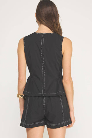 Strut & Bolt Top Stitch Poplin Sleeveless Top - Black  T-50819-JK-4
