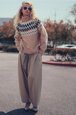 Urban Daizy Fair Isle Knit Turtleneck Sweater Taupe Multi