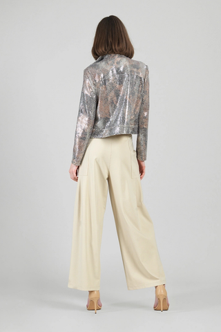 Clara Sunwoo Shimmer High Waist Jacket with Cuff Zip Details JK427S
