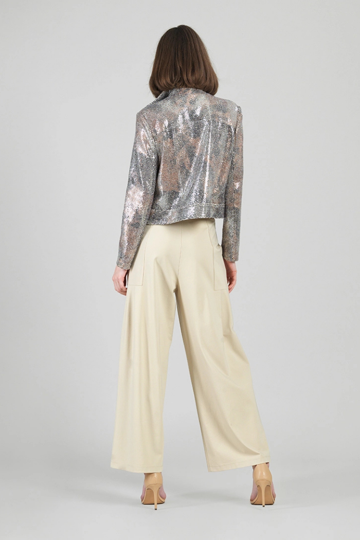 Clara Sunwoo Shimmer High Waist Jacket with Cuff Zip Details JK427S