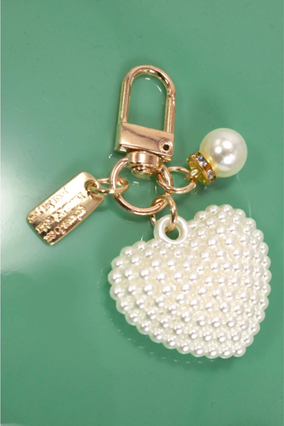 Josslyn Puffy Pearl Heart Keychain Bag Charm