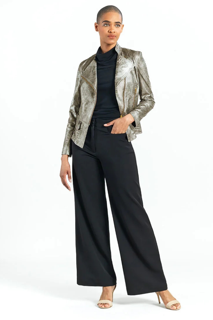 Clara Sunwoo Liquid Leather ™ Textured Biker Jacket - Croc Print JK75P