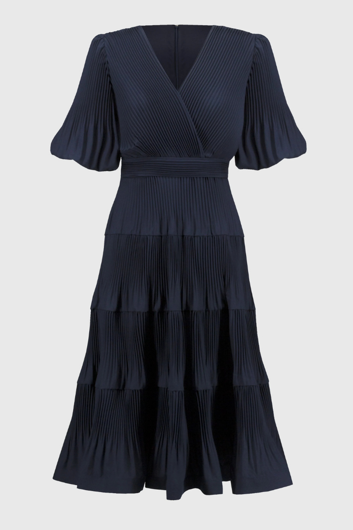 Pleated Woven Fit & Flare Dress | Navy Blue Wedding Guest Dress The Dressing Room Pleated Woven Fit & Flare Dress | Navy Blue Wedding Guest Dress The Dressing Room