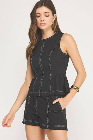 Strut & Bolt Top Stitch Poplin Sleeveless Top - Black  T-50819-JK-4