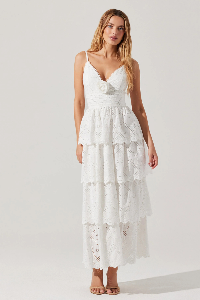 ASTR Faeryn Eyelet Tiered Maxi Dress - White