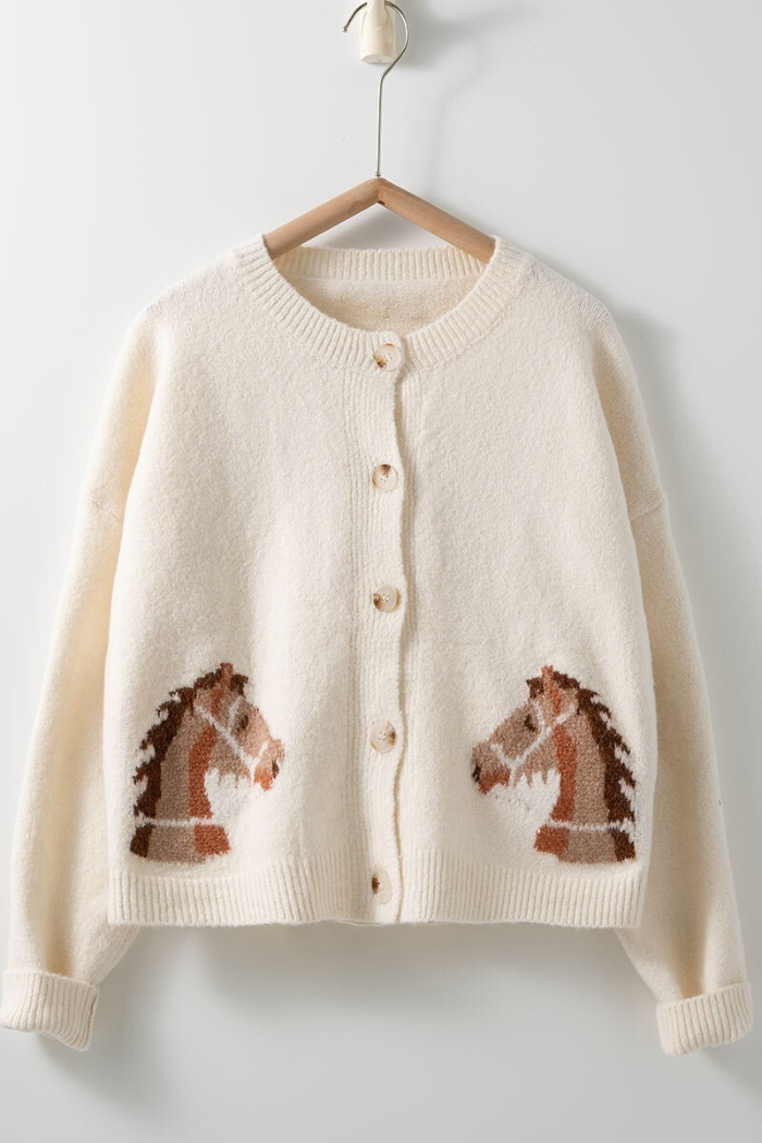 Urban Daizy Western Horse Graphic Button Front Cropped Cardigan Sweater