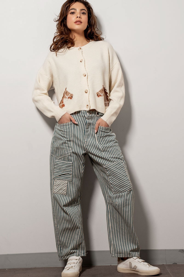 Urban Daizy Western Horse Graphic Button Front Cropped Cardigan Sweater