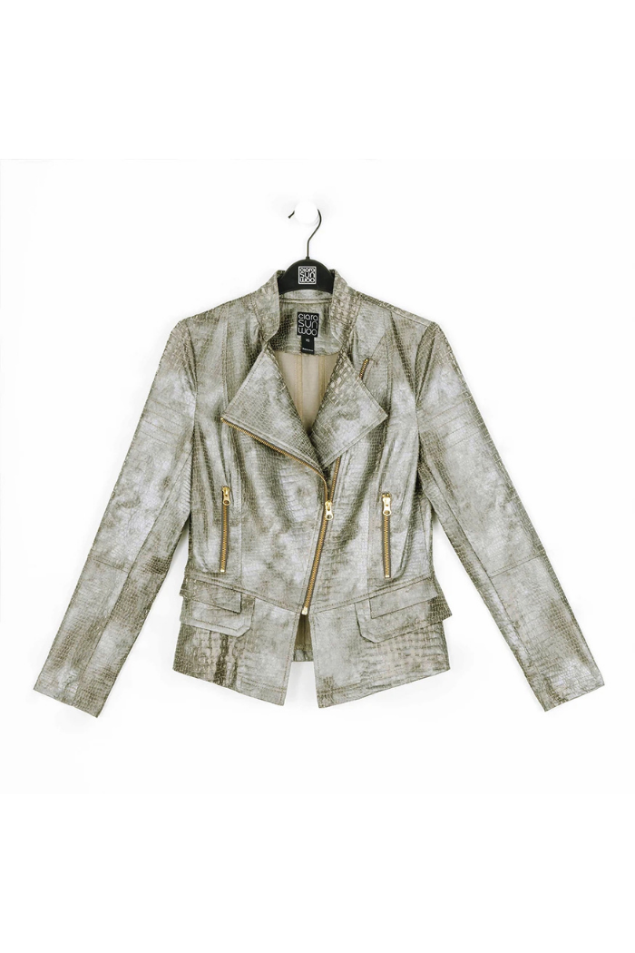 Clara Sunwoo Liquid Leather ™ Textured Biker Jacket - Croc Print JK75P