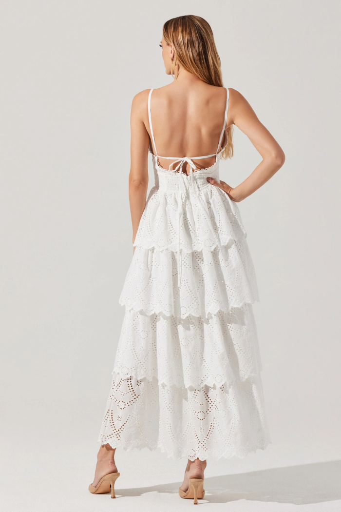 ASTR Faeryn Eyelet Tiered Maxi Dress - White
