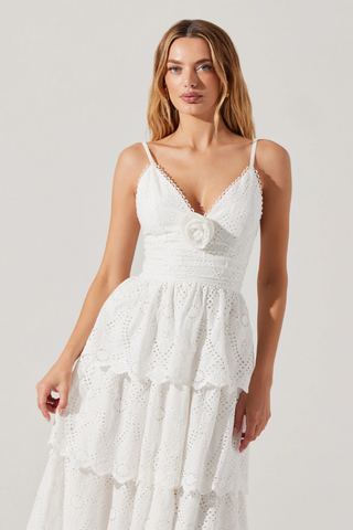ASTR Faeryn Eyelet Tiered Maxi Dress - White