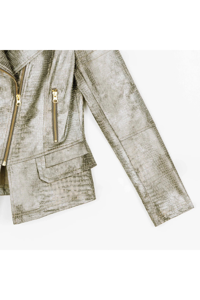 Clara Sunwoo Liquid Leather ™ Textured Biker Jacket - Croc Print JK75P