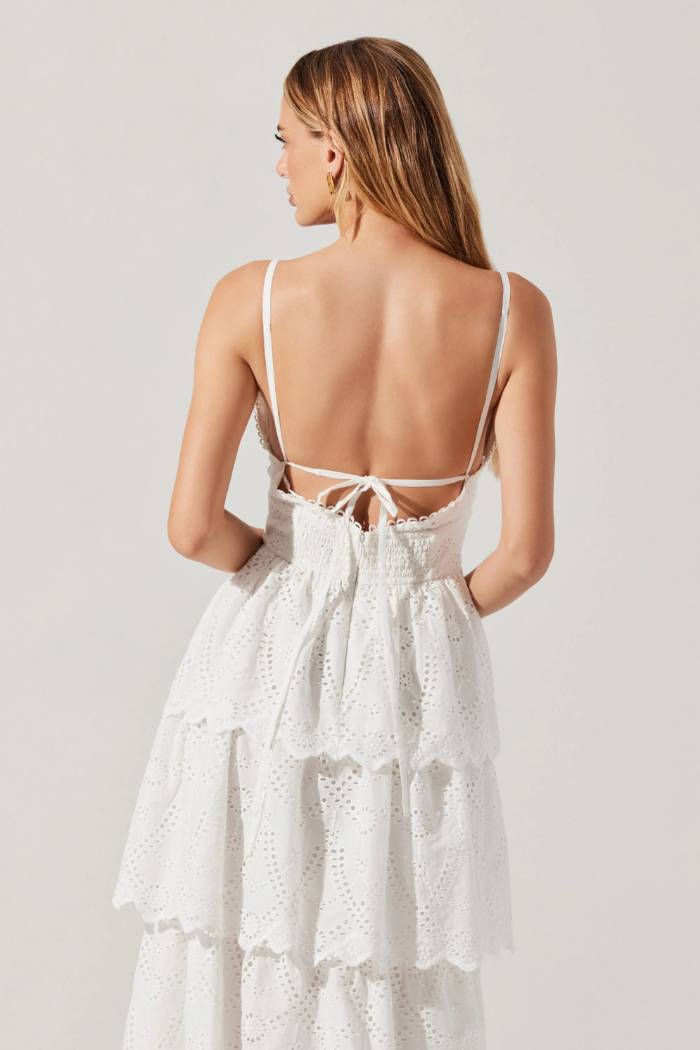 ASTR Faeryn Eyelet Tiered Maxi Dress - White
