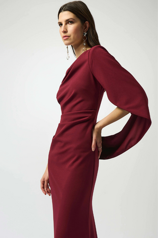 Ribkoff Scuba Crepe Trumpet Gown with Satin Cowl Sleeves 253738