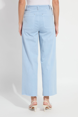 Lyssé Erin Wide Leg Denim - Antique Wash Chalk Blue 10-3209-M9 Light blue jeans worn by a person on a white background