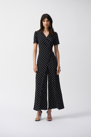 Ribkoff 251008 Silky Knit Dot Print Wrap Culotte Jumpsuit