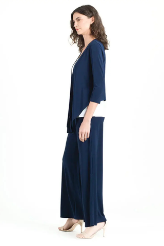 Modern Navy Tie Front Cardigan - Wrinkle-Free Travel Knit