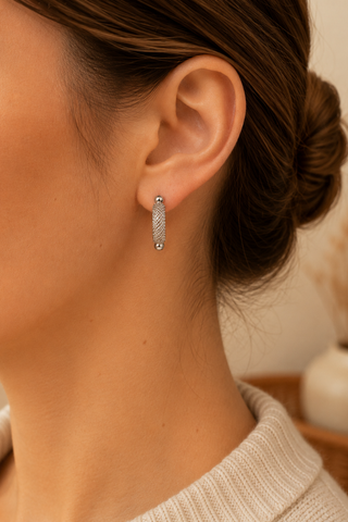27535-E Silver Mesh Hoop Earrings