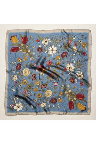 Vintage Botanical Floral Square Scarf - Blue Frem 6DR98002-Blue