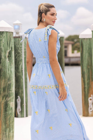Strut & Bolt Lemon Embroidery Bow Strap Detail Stripe Midi Dress SSB-D-10504-JK-3