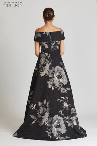 Teri Jon 217048 Large Floral Pattern Jacquard Off The Shoulder Gown