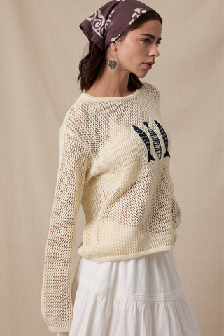 Wishlist Fish Trio Open Knit Sweater WL25-11986 Natural/Navy