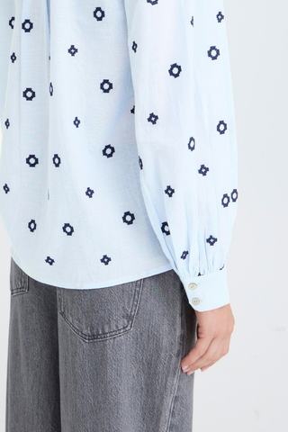 Light blue shirt with black geometric pattern worn by a person on a white background b. young BYFabienne Long Sleeve Shirt