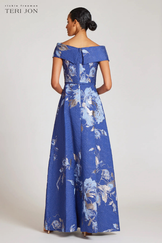 Teri Jon 217048 Large Floral Pattern Jacquard Off The Shoulder Gown