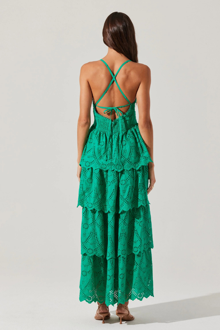 ASTR Faeryn Eyelet Tiered Maxi Dress - Emerald