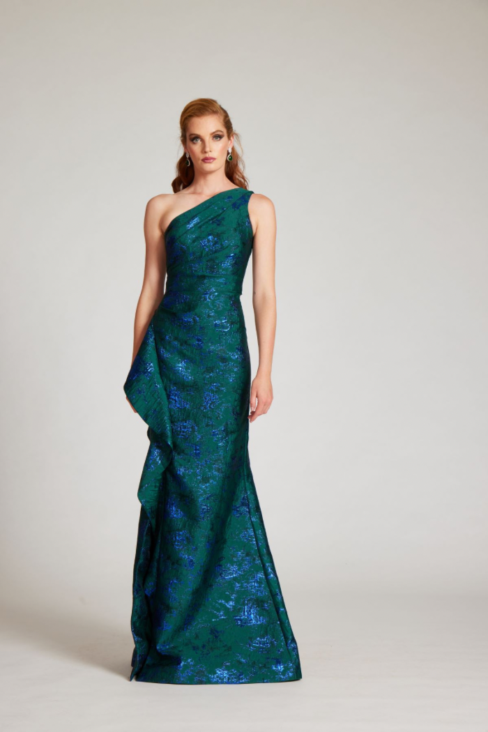 Jacquard One Shoulder Gown