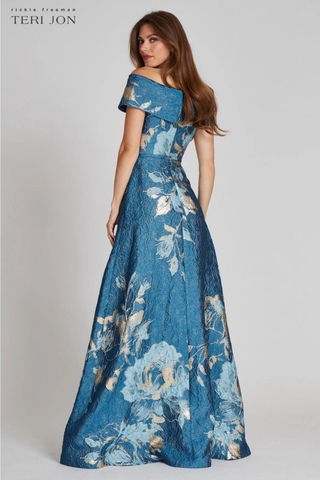 Teri Jon 217048 Large Floral Pattern Jacquard Off The Shoulder Gown
