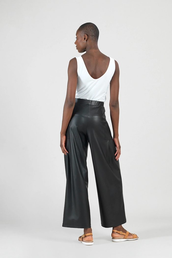 Clara Sunwoo Liquid Leather Wide Leg Pant with Pleated Pockets PT70L