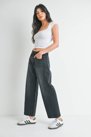 High Rise Twist Seam Barrel Jean - Washed Black - BP471N