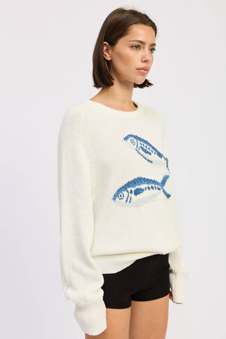 Long Sleeve Knitted Graphic Sardine Sweater IPJ3766T