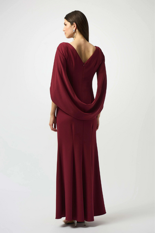 Ribkoff Scuba Crepe Trumpet Gown with Satin Cowl Sleeves 253738